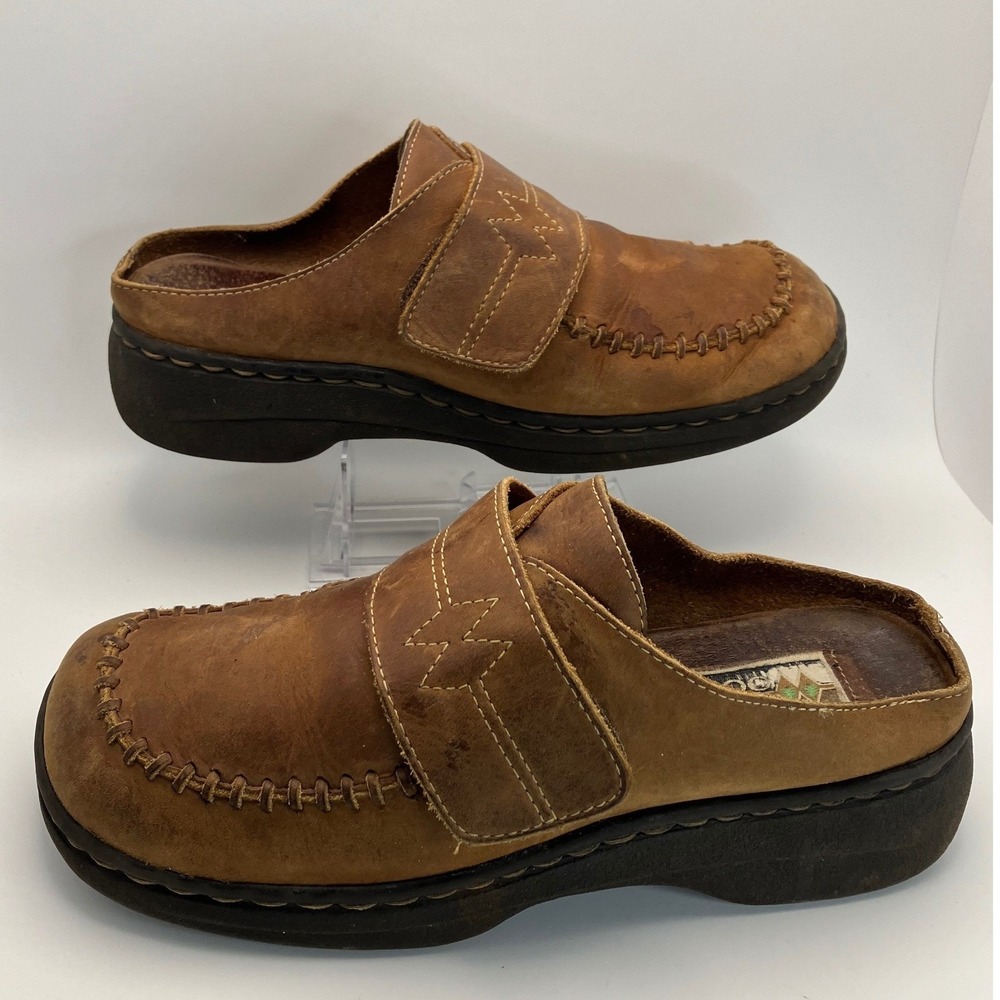 Maine Woods Womens Brown Leather Comfort Clogs Mules Size 7.5 M Manager Style